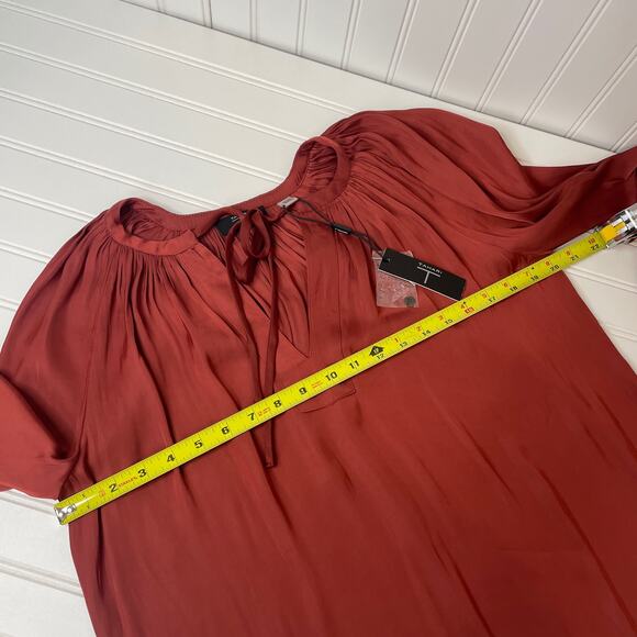 NWT T Tahari Rust Tie V-Neck Long Sleeve Tunic Top Blouse Size XS Pullover - Picture 7 of 8